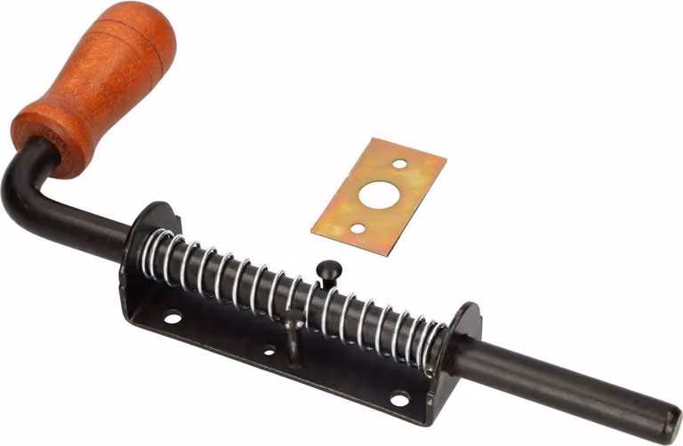 KOTARBAU® Scrocco a molla 260 mm Scrocco per porta Scrocco Grendel Nero Acciaio inox Maniglia in legno Resistente alle intemperie Con sospensione Scrocco per cancello Porte scorrevoli Cancelli Uni