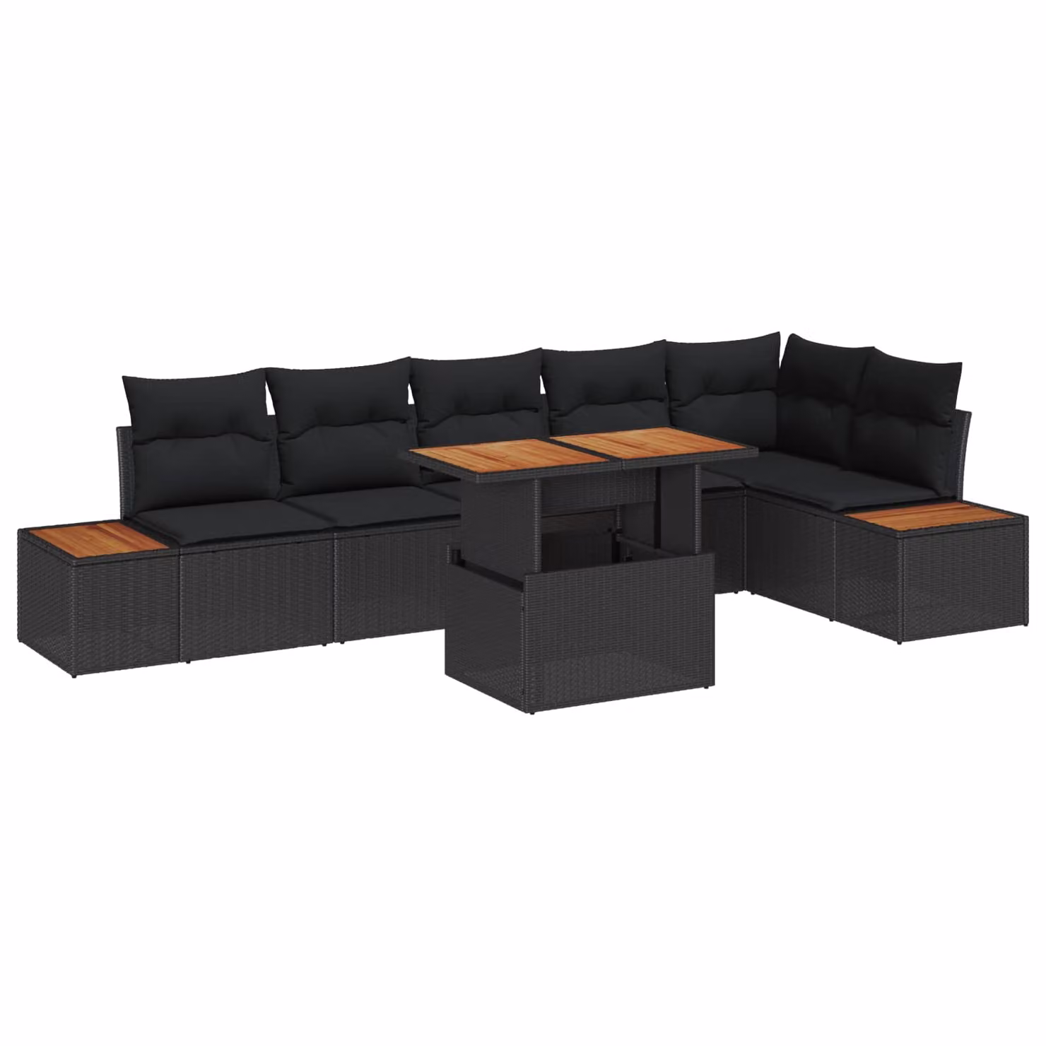 Set da pranzo da giardino moderno vidaXL in rattan e legno di acacia, 7 pezzi, Nero e Marrone – 1