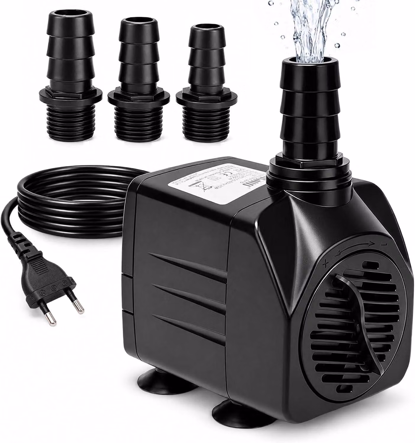 Pompa sommergibile da 25 W, con portata di 1800 litri all'ora, ideale per acquari, stagni e fontane. Funzionamento silenzioso, dotata di protezione contro il funzionamento a secco
