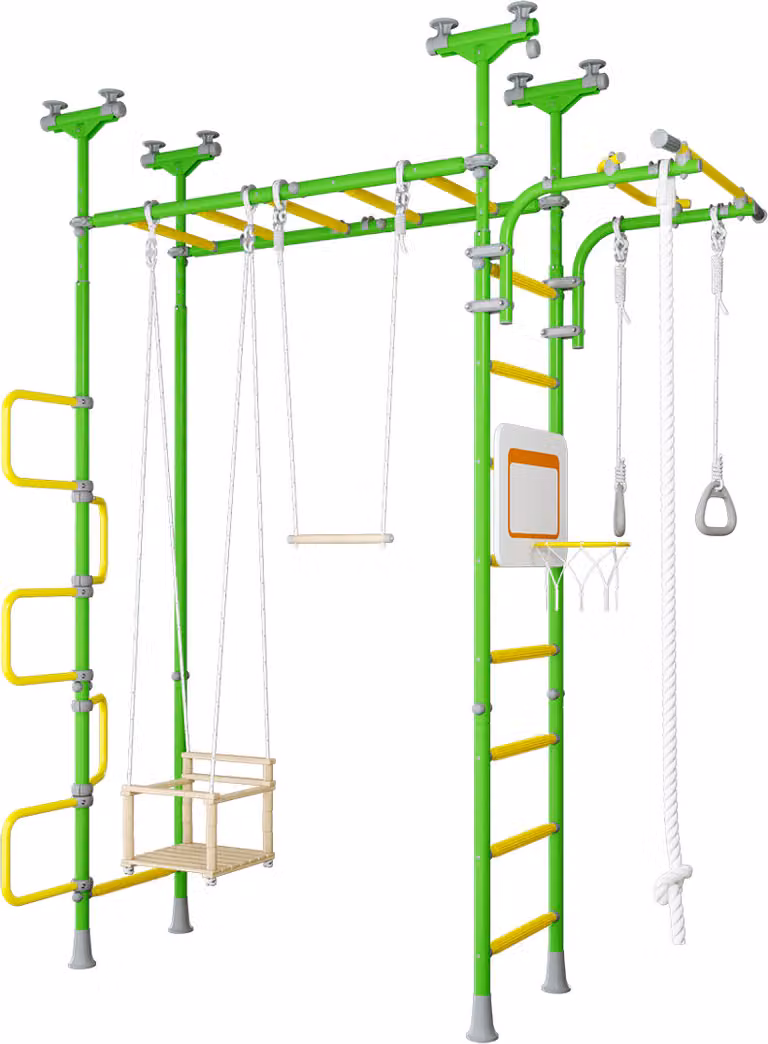 Spalliera per bambini – Struttura da arrampicata da interno in metallo con corda da ginnastica e manubrio scorrevole – Pegas 2, verde chiaro