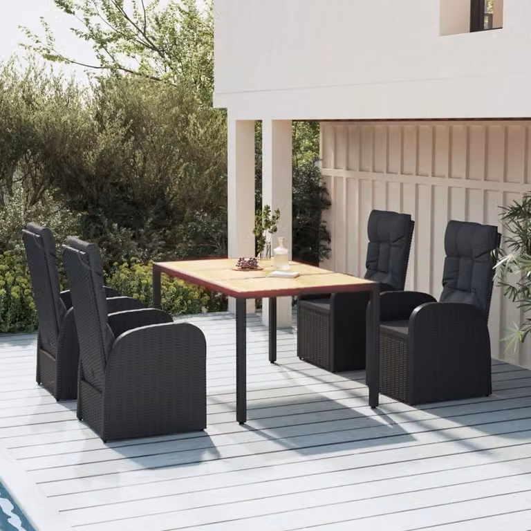 Maison Exclusive - Set da pranzo da giardino 5 pezzi con cuscini in polyrattan nero