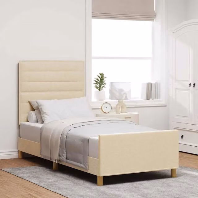 Letto imbottito con testiera e giroletto DESIGN IN color beige L/P/H: 90 x 200 cm