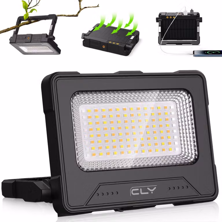 Lampada da lavoro da 100W, 12000mAh, con alimentazione USB/solare, 4 modalità, girevole a 180°