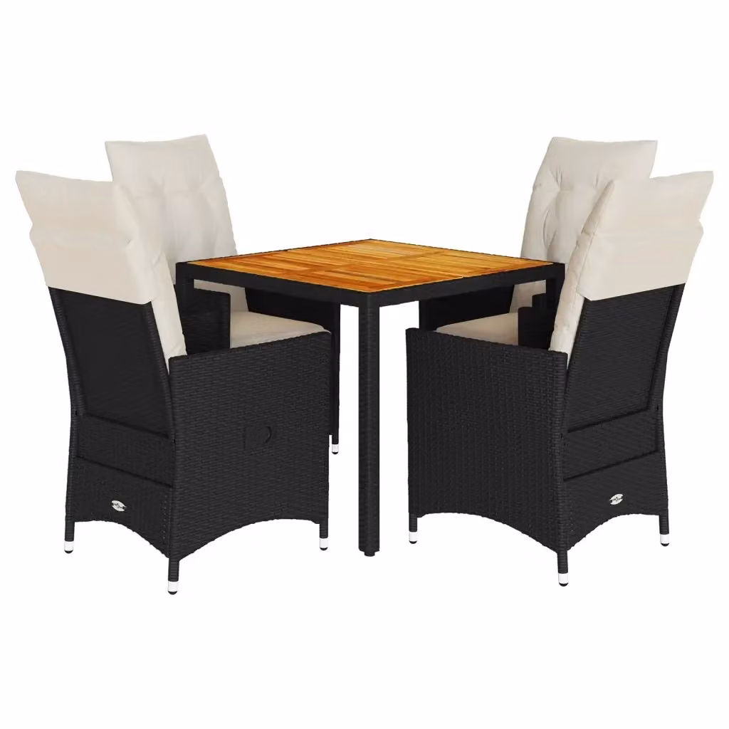 Set da pranzo da giardino vidaXL in legno di acacia oliato e polyrattan con 5 pezzi, nero e bianco – 2