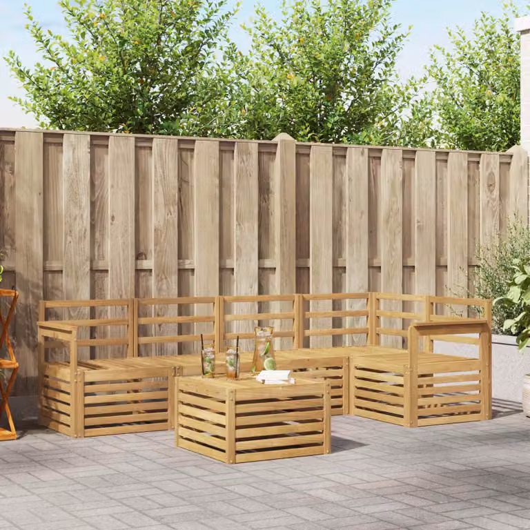 Set di divani da esterno vidaXL 6 pz in legno di acacia massello bianco e marrone