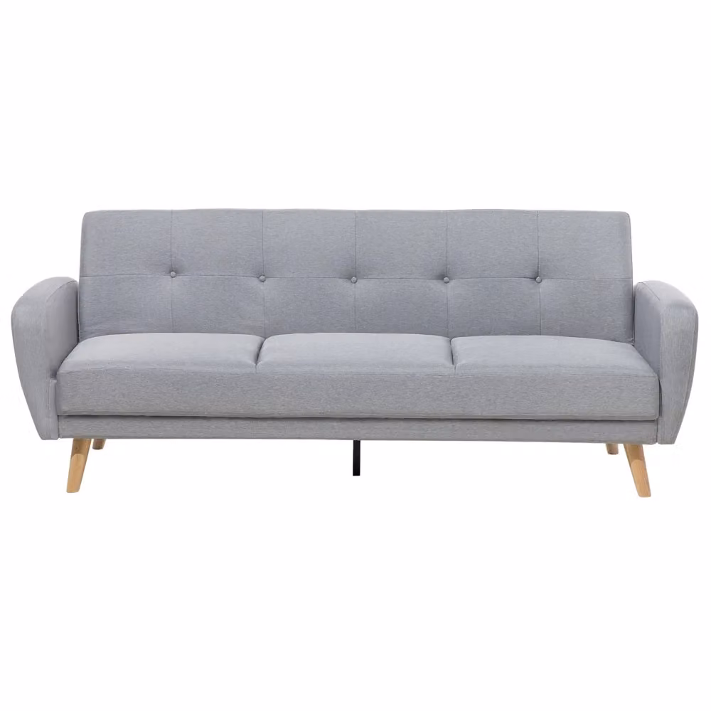 Divano Letto Beliani Grigio in Tessuto con Gambe in Legno di Gomma, Modello Click-Clack Minimalista per Soggiorno – 2