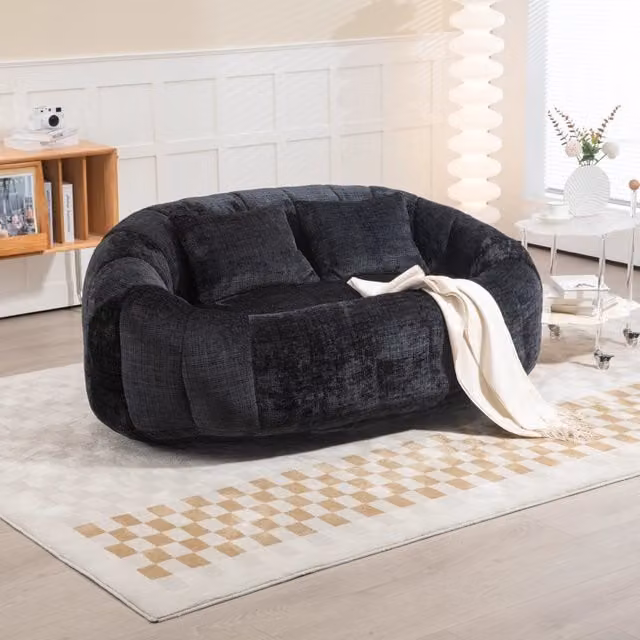 Divano a sacco in ciniglia nera a due posti 145x95x63 cm