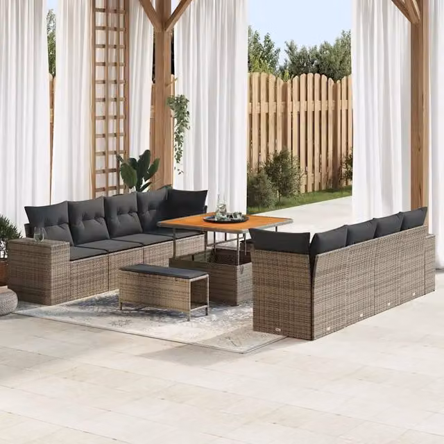 Set Divano da Giardino Moderno vidaXL in Polyrattan Grigio con 11 Pezzi e Cuscini Inclusi