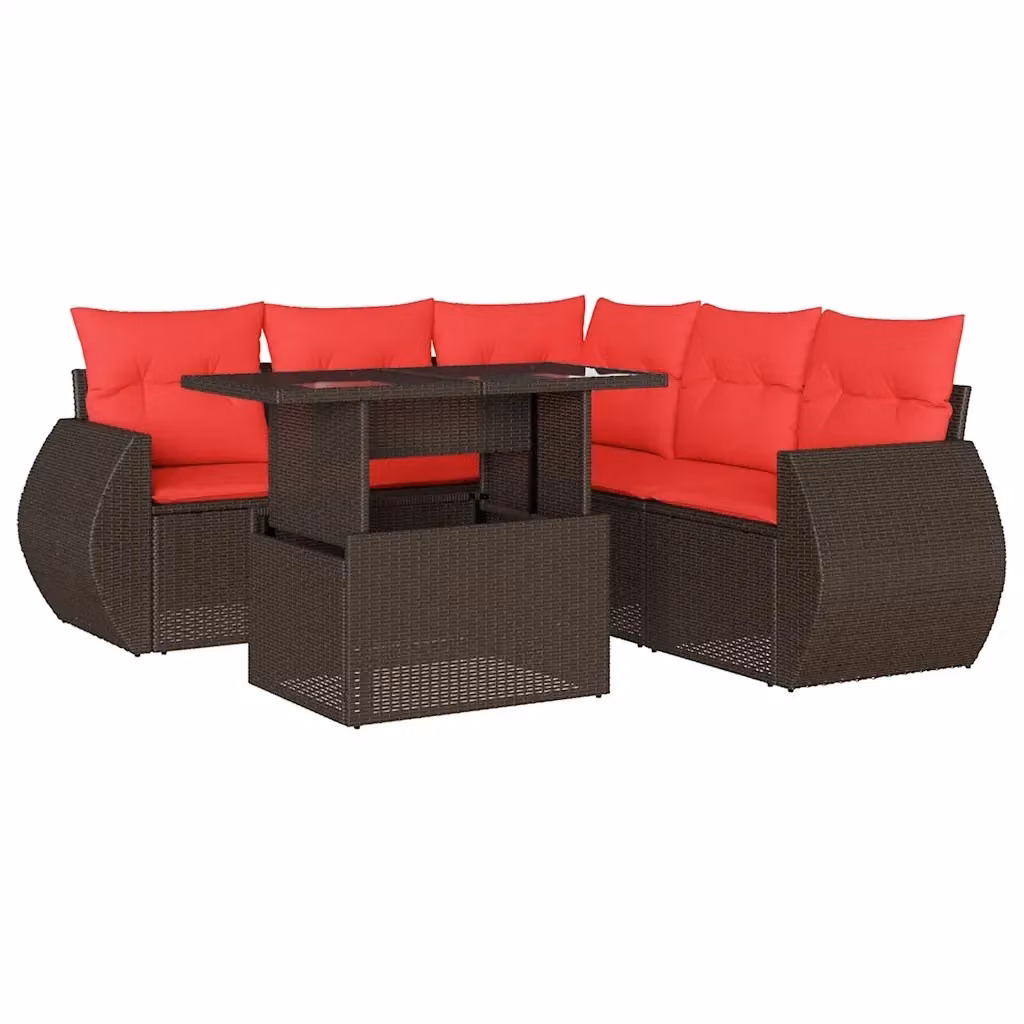 Set da giardino moderno vidaXL composto da 6 pezzi con divani a L, elementi angolari, divani a 2 posti e tavolino da caffè, in polyrattan marrone con cuscini inclusi e coperture rimovibili – 2