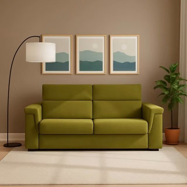 Divano Letto Rigolato DMORA a 2 Posti con Rivestimento Sfoderabile in Tessuto Verde L: 185 cm, P: 95 cm – 1