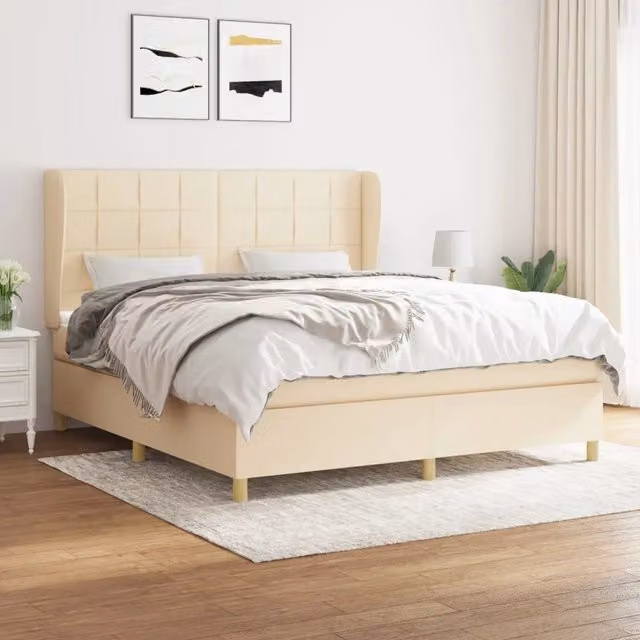 Letto Ibrido con Giroletto a Molle e Materasso vidaXL in Tessuto Beige e Bianco L/P/H: 180 x 200 x 40 cm