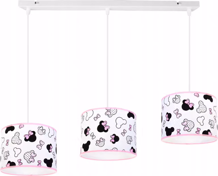 Lampada a sospensione per la stanza dei bambini - Lampada da soffitto - Lampada a sospensione in metallo con paralume - Classica a 3 luci, bianca e rosa, Minnie