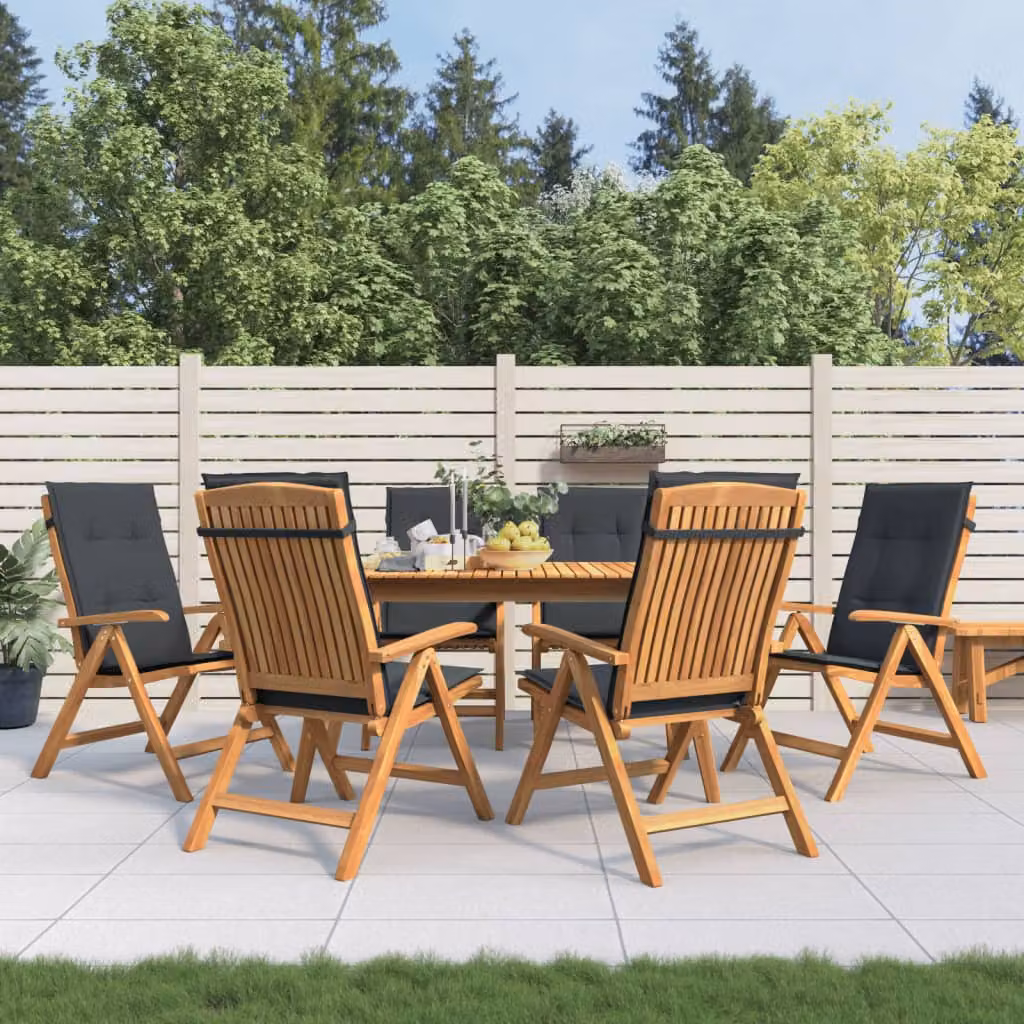 Set di 6 sedie pieghevoli reclinabili con cuscini vidaXL in legno di teak marrone e nero