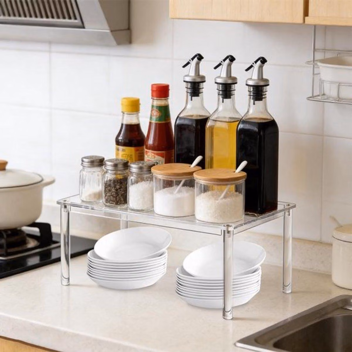 Scaffale trasparente per erbe aromatiche da cucina, organizer in acrilico per il tavolino da trucco e per la dispensa, scaffale multifunzionale per la cucina