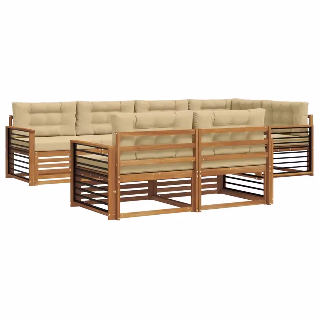 Set di divani da esterno a L vidaXL in legno di acacia con cuscini beige e sabbia, 7 pezzi – 2