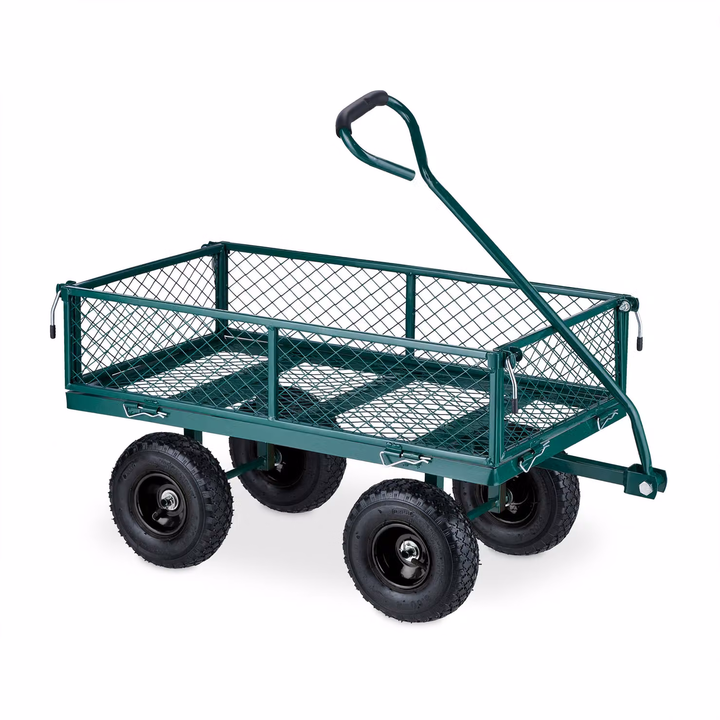 Carrello a mano Relaxdays, pratico carrello da giardino con ruote pneumatiche, sponde laterali ribaltabili, portata fino a 200 kg, verde