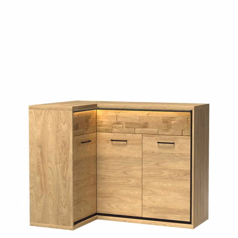 Cassettiera combinata ad angolo con illuminazione a LED SUCRE 5 – noce hikora / rovere