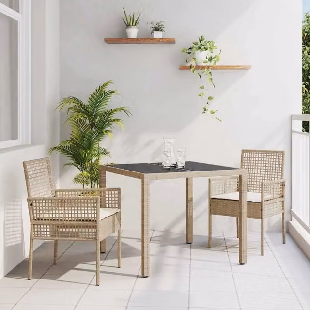 Set da Pranzo per Giardino 3 pz Beige polyrattan 3334887