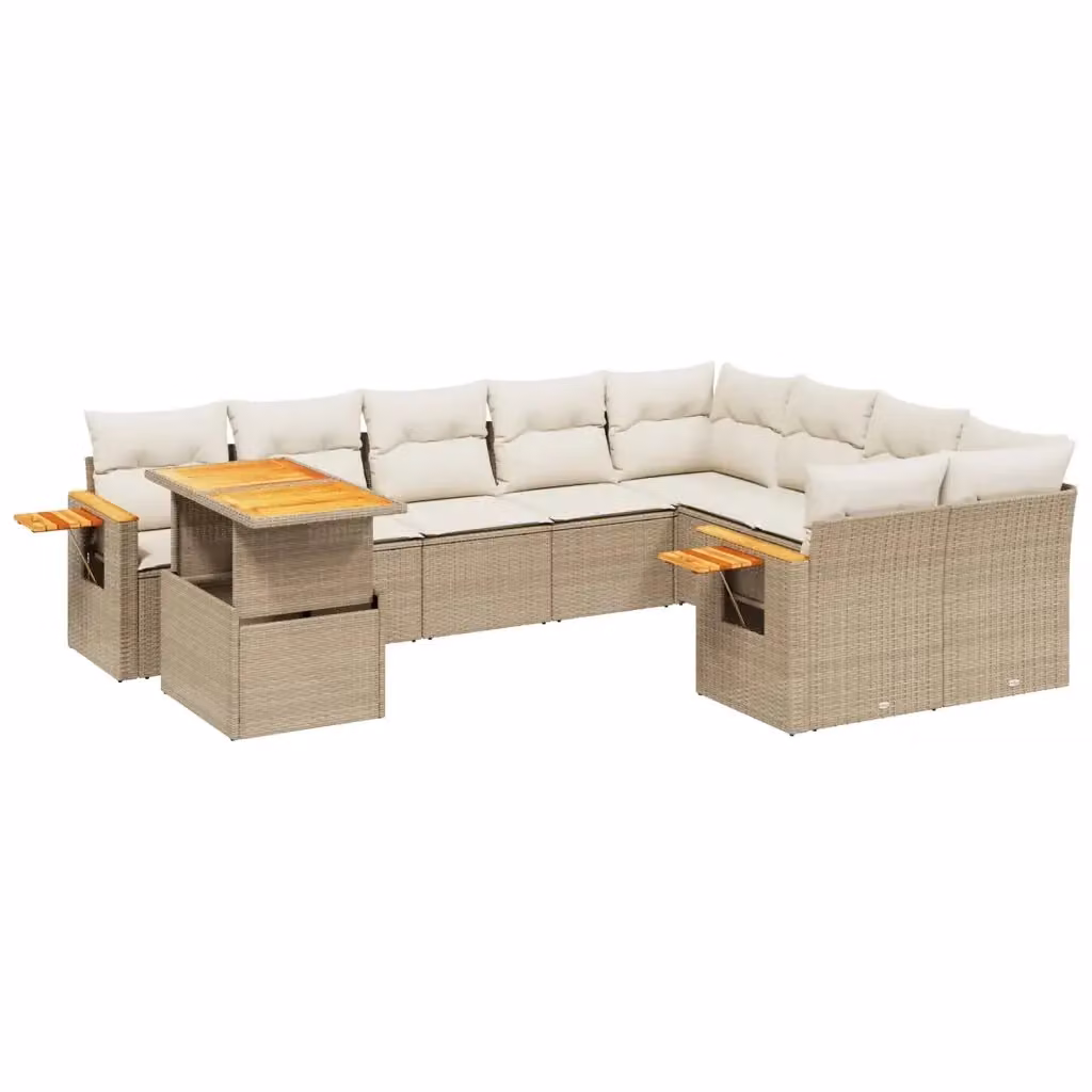 vidaXL Set Divano da Giardino 10 pz in Polyrattan con Cuscini Beige e Tavolino da Esterno – 2