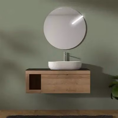 Mobile bagno sospeso Inbagno color miele con top portoro Maya L: 110 cm, P: 50 cm, H: 41 cm