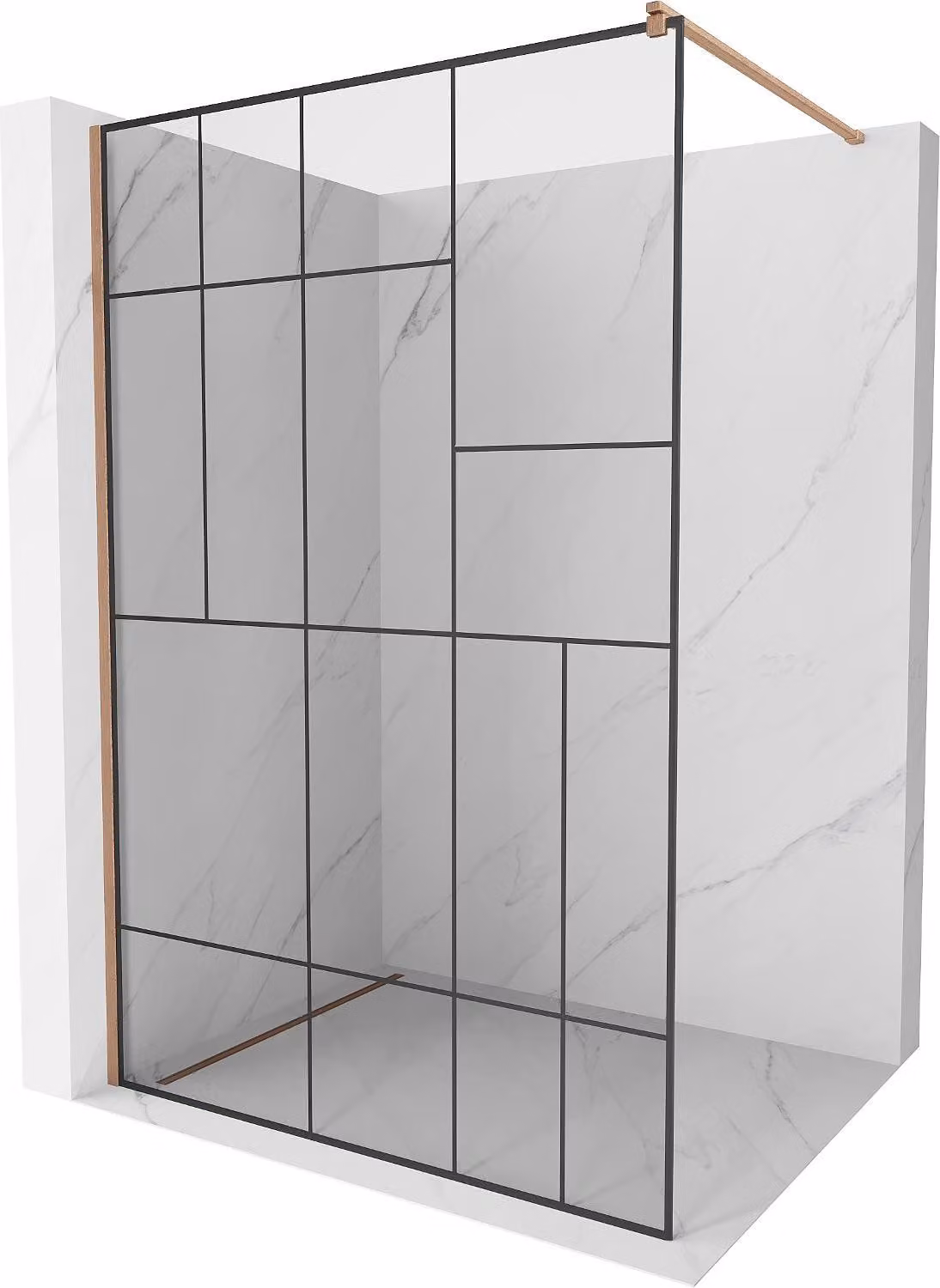 Mexen Kioto parete doccia Walk-in 140 x 200 cm, motivo nero 8 mm, rame spazzolato - 800-140-101-65-78