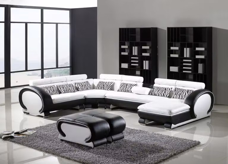 Ledersofa Ecksofa +2x Hocker Garnitur Polster U-Form Couch Design Wohnlandschaft
