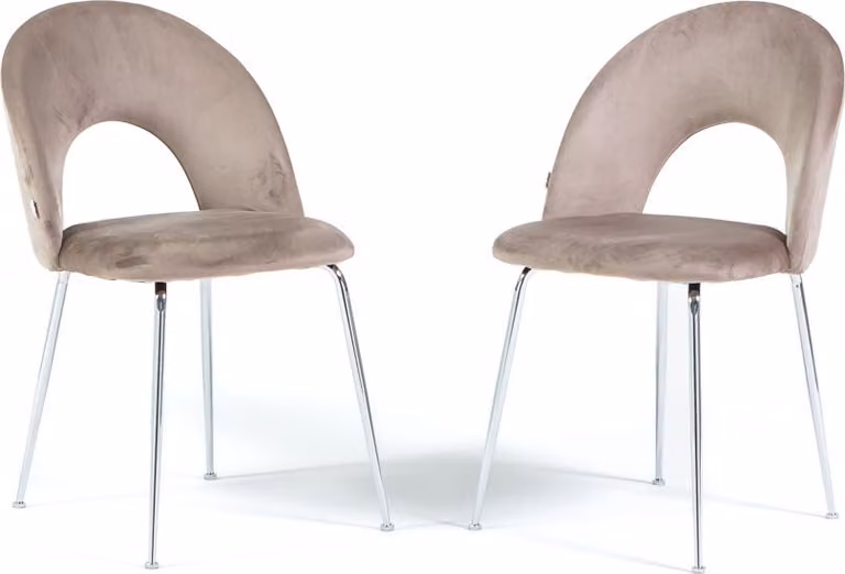 Set di 2 sedie da pranzo in velluto con schienale sagomato e gambe in metallo, design elegante e moderno per casa e ristorante MARGOT - Taupe/Silver