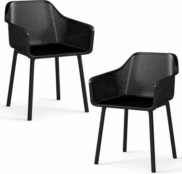 Set di 2 sedie da pranzo moderne HELLOSHOP26 in plastica nera opaca con seduta ergonomica L: 57 cm, P: 54,5 cm, H: 81 cm
