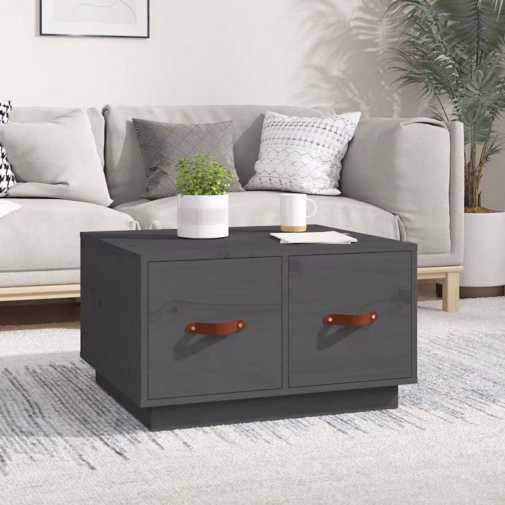 vidaXL Tavolino da Salotto Quadrato in Legno di Pino Grigio L: 60 cm, P: 53 cm, H: 35 cm