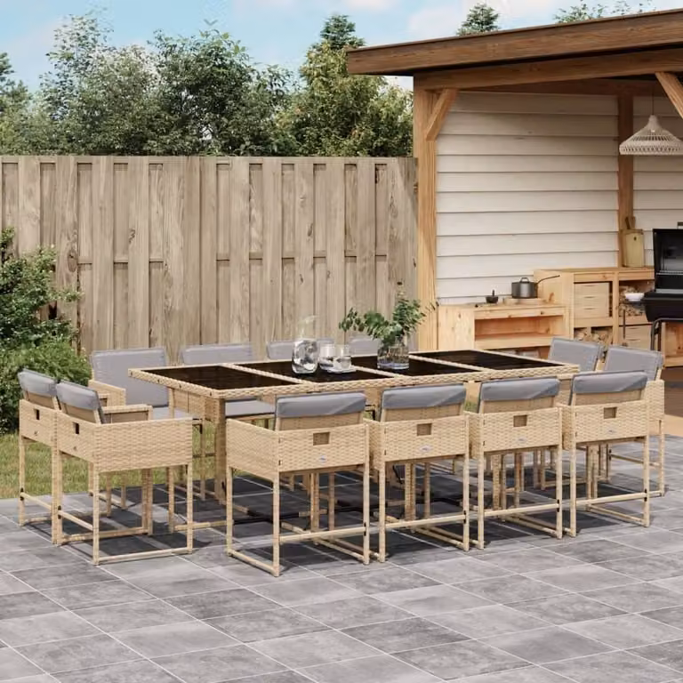 Maison Exclusive - Set Pranzo da Giardino 13 pz con Cuscini Beige Misto Polyrattan