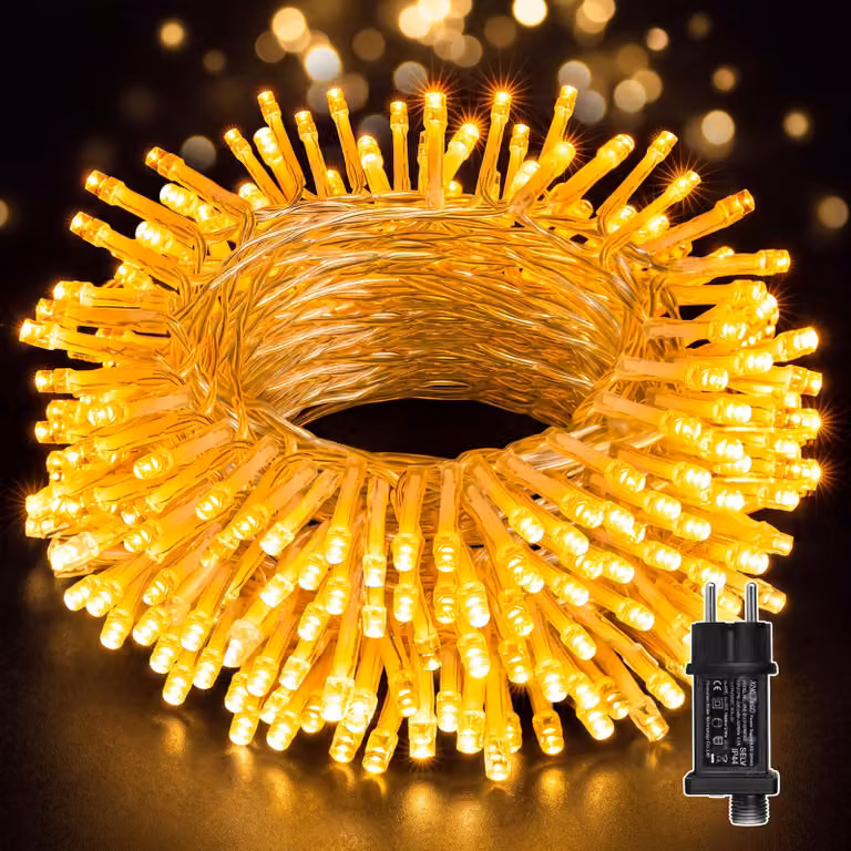 Catena luminosa da 10 metri, 100 LED, con timer, grado di protezione IP44, luce bianco caldo