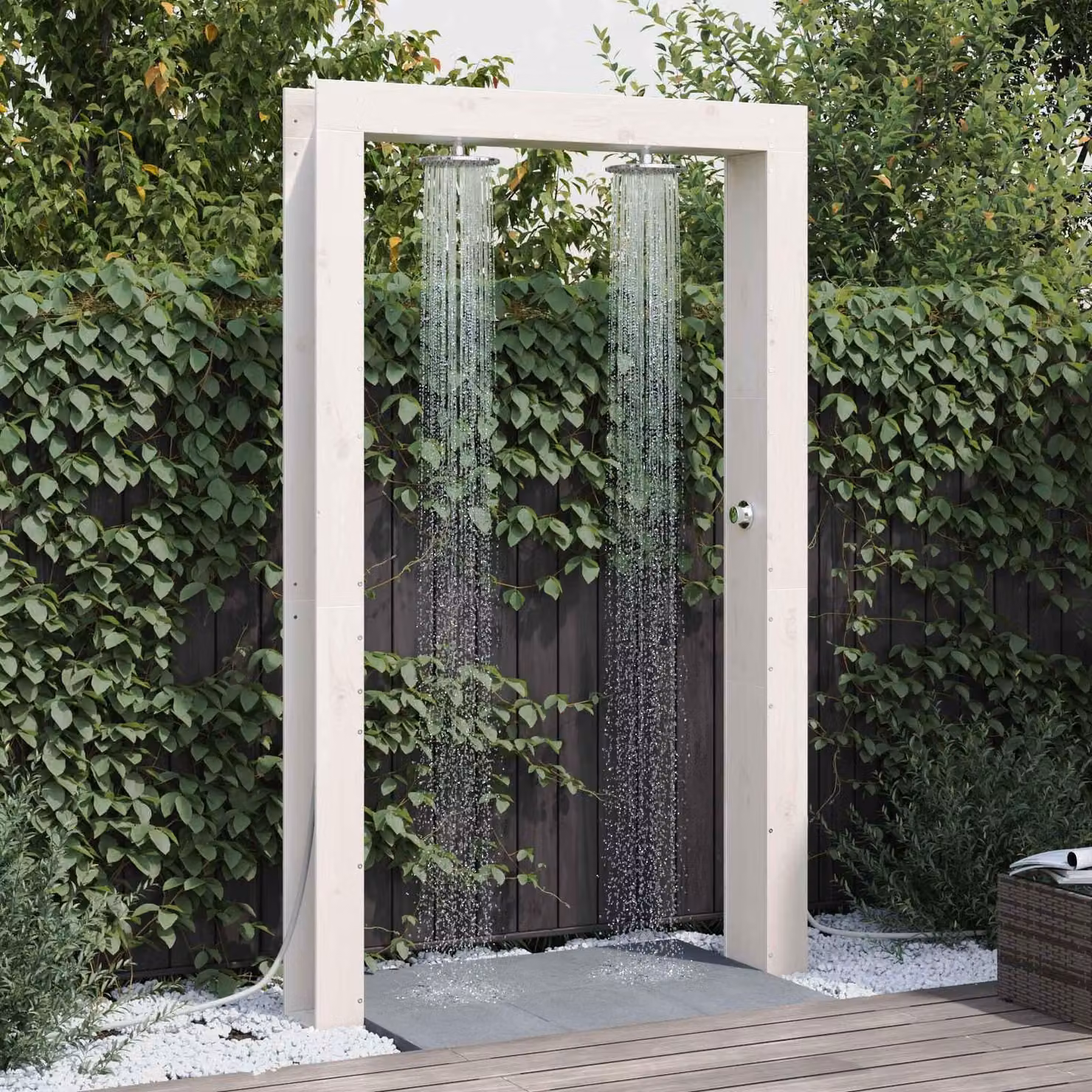 Maison Exclusive - Doccia da giardino, 226 cm, legno massello di pino e acciaio inossidabile, colore bianco