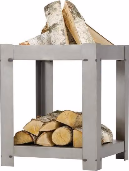 Caminetto da giardino quadrato in acciaio BALANE 50x50 cm con deposito per tronchetti