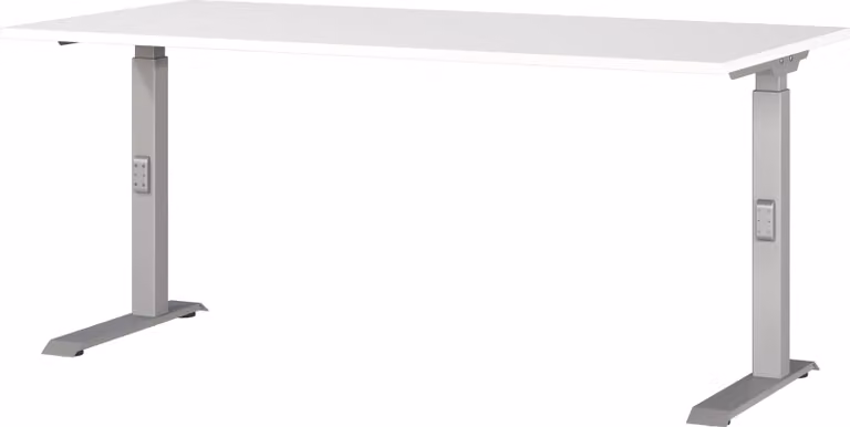 Scrivania regolabile in altezza, dimensioni 160x91x80 cm, colore bianco/argento