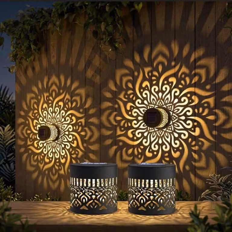 Lampada da giardino solare a forma di mandala – Luce calda – Realizzata in metallo, impermeabile