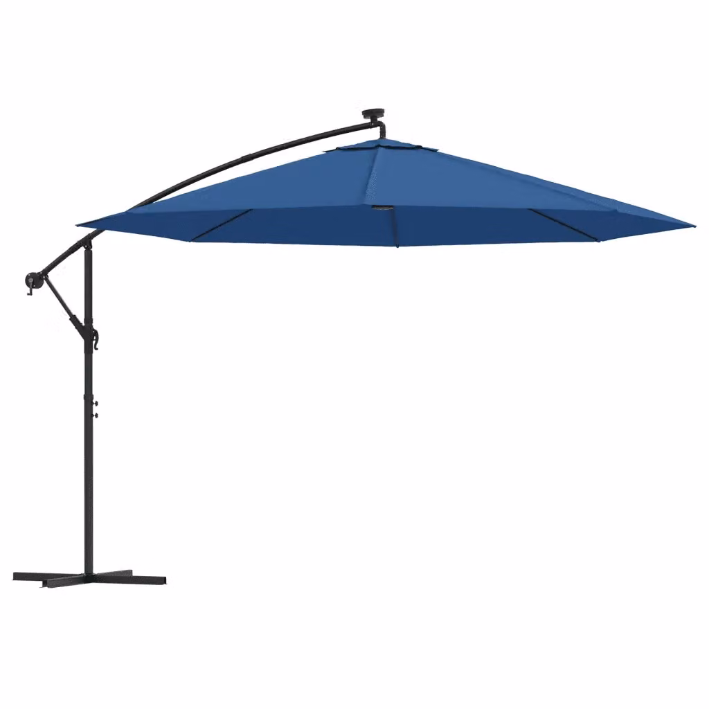 Ombrellone a sbalzo con luci a LED DESIGN IN, colore azzurro, copertura in poliestere e struttura in acciaio, diametro 350 cm – 2