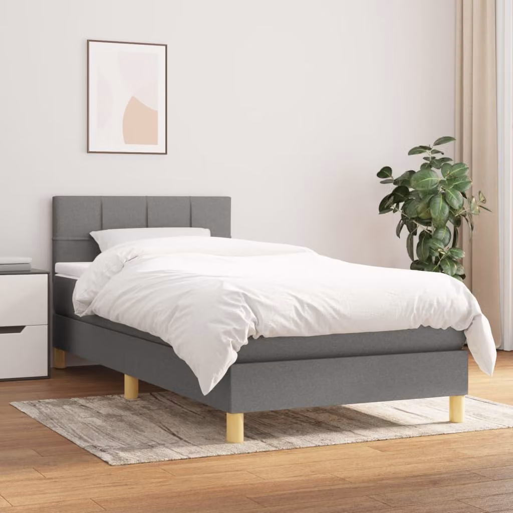 vidaXL Giroletto a Molle Ibrido con Materasso in Tessuto Grigio e Bianco L/P/H: 200 x 100 x 88 cm – 1