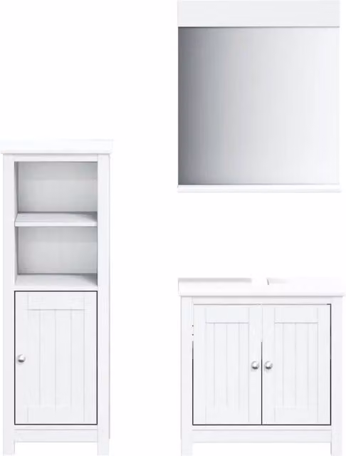 Set di 3 mobili da bagno space-saving design elegante 60 x 34 x 59 cm in legno di pino bianco 02_0055518