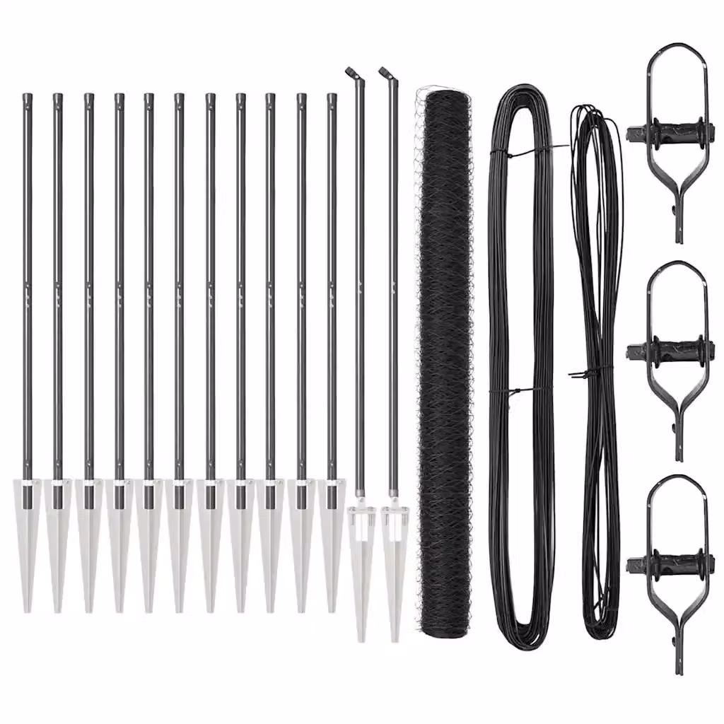 Recinzione esagonale vidaXL in acciaio rivestito in PVC grigio con pali, L: 25 m, H: 1,6 m – 2