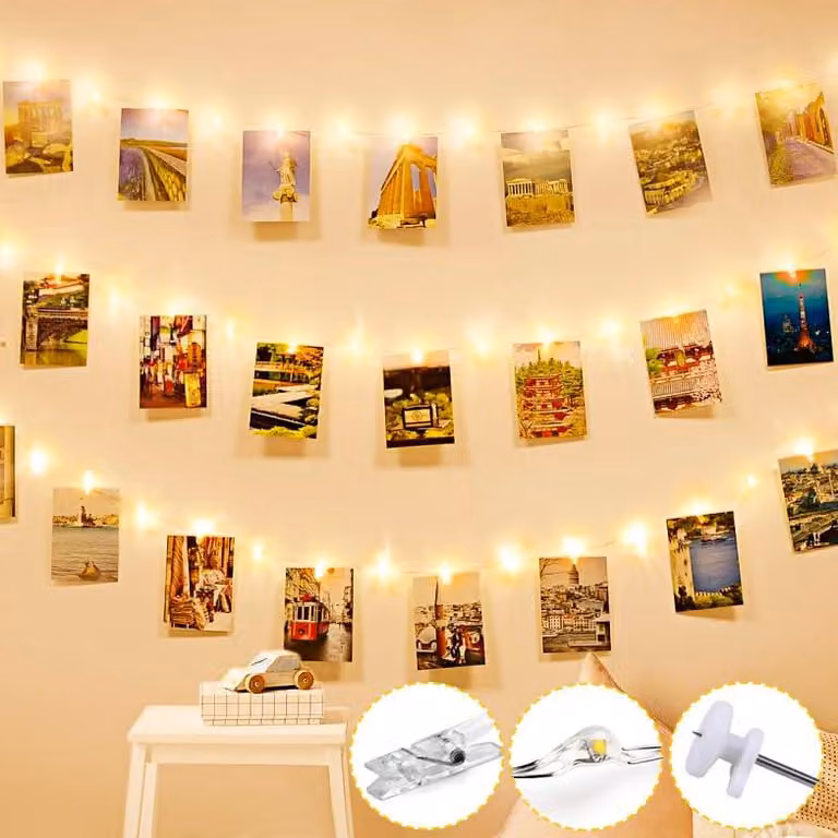 Catena luminosa a LED, lunghezza 3 metri, 30 LED, 15 clip, alimentazione a batteria