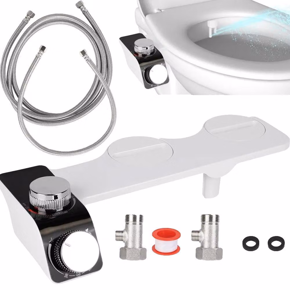 Copertura per bidet, realizzata in plastica resistente, dimensioni 15,7 x 14,2 x 3,5 pollici, compatibile con la maggior parte dei water standard, con getto verticale, pressione dell'acqua regolabile