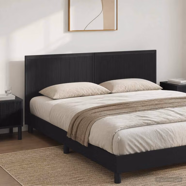 Testiera da muro vidaXL EDE nera con ripiano integrato in legno ingegnerizzato L: 200 cm, H: 50 cm, P: 3 cm