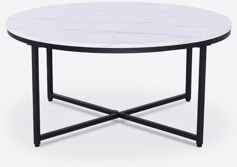 Tavolo da soggiorno moderno rotondo 90cm in metallo effetto marmo Sulley+ - Nero