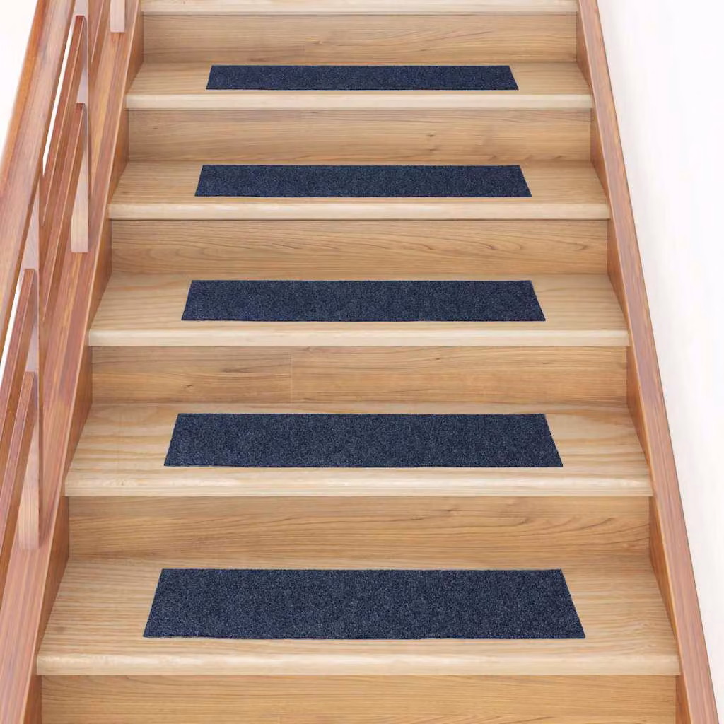 Set di 15 tappetini per scale autoadesivi vidaXL, rettangolari, grigio e blu, L: 76 cm x P: 20 cm