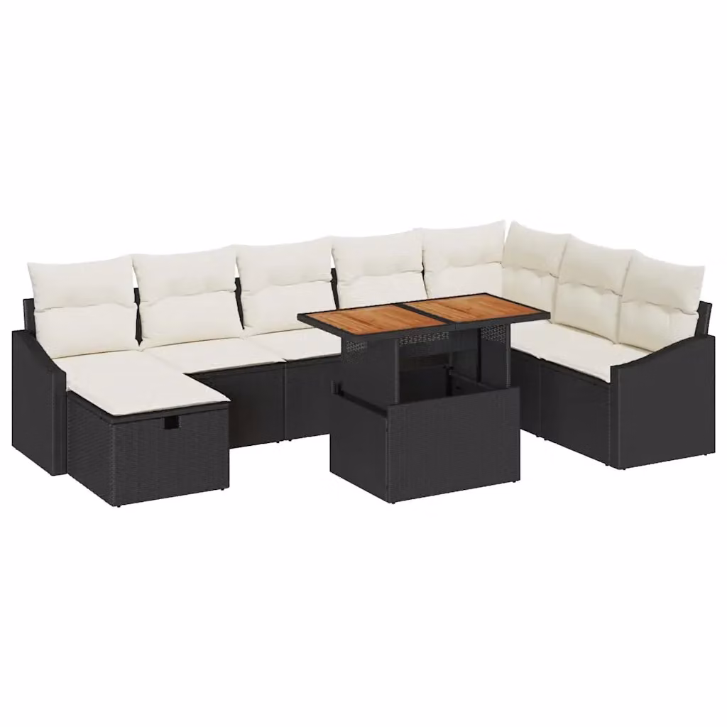 Set Divano da Giardino Moderno vidaXL in Polyrattan Nero con Cuscini e Tavolino da Esterno 9 Pezzi – 2