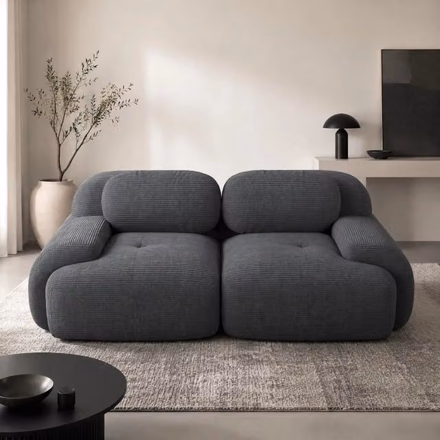 Divano angolare modulare senza telaio in velluto a coste grigio 208×103×70 cm