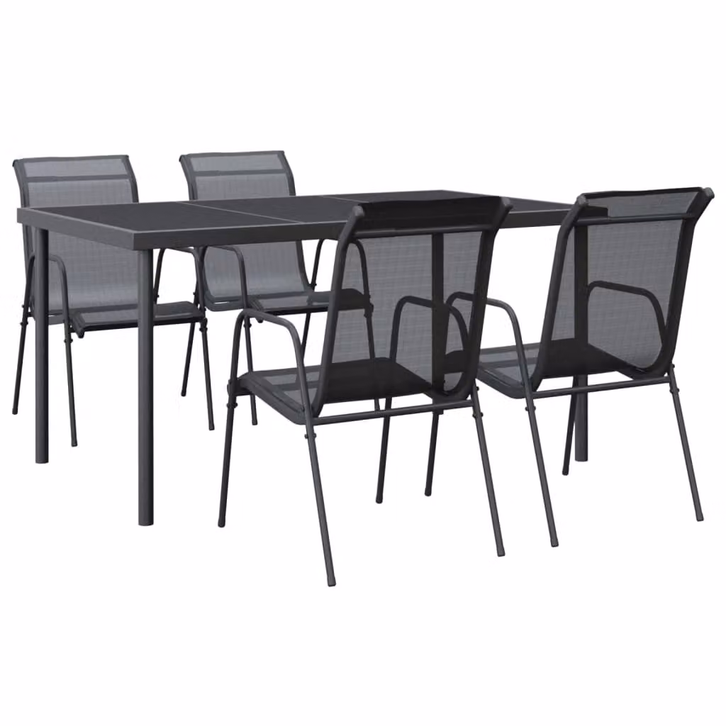 Set da Pranzo da Giardino 5 pz Nero in Acciaio e Textilene