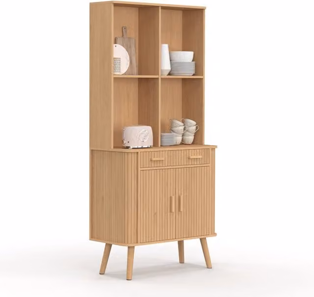 IDMarket - Comò da cucina ROMIE 80 CM 2 ante + cassetto con effetto doghe in legno