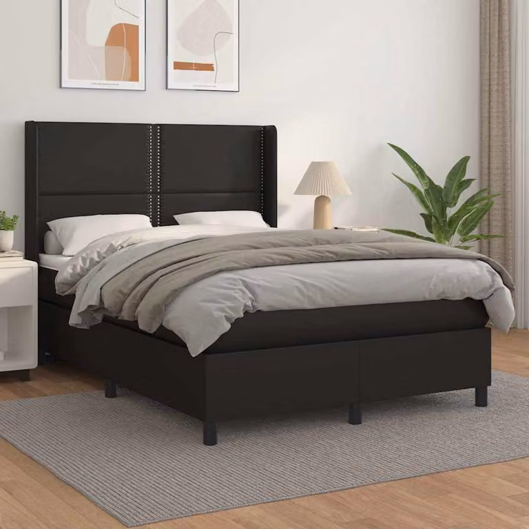 vidaXL Giroletto a Molle con Materasso in Similpelle Nero L/P/H: 190 x 140 x 128 cm