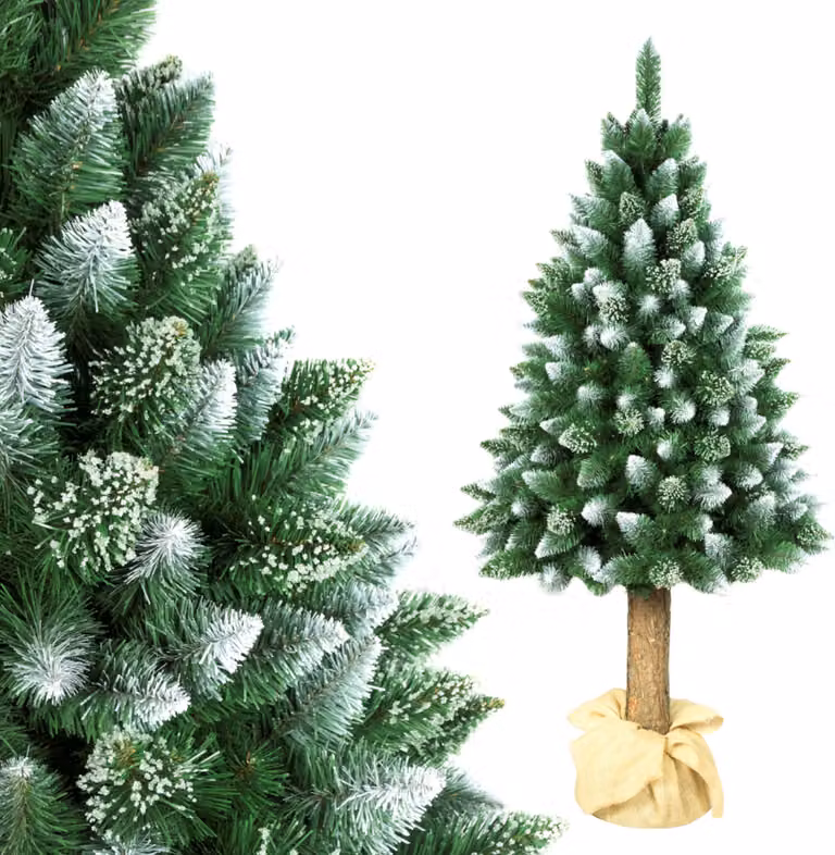 Diamante abete artificiale pino con tronco naturale 180cm albero di Natale con base in plastica effetto neve decorazione in PVC decorazione di Natale